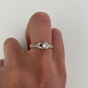 Zales 14k solid white gold and diamond love knot ring